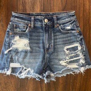 Distressed High-Rise Women's Denim Jean Shorts - Blue